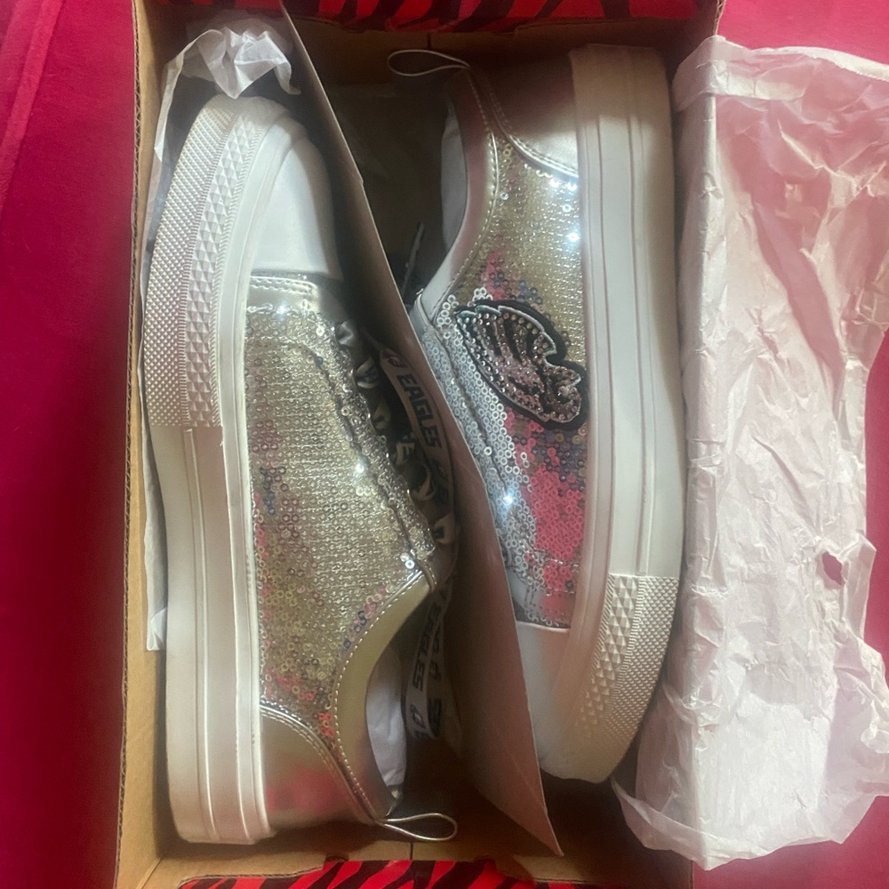 NFL Philadelphia Eagles Women's Silver Sequin Athletic Shoes